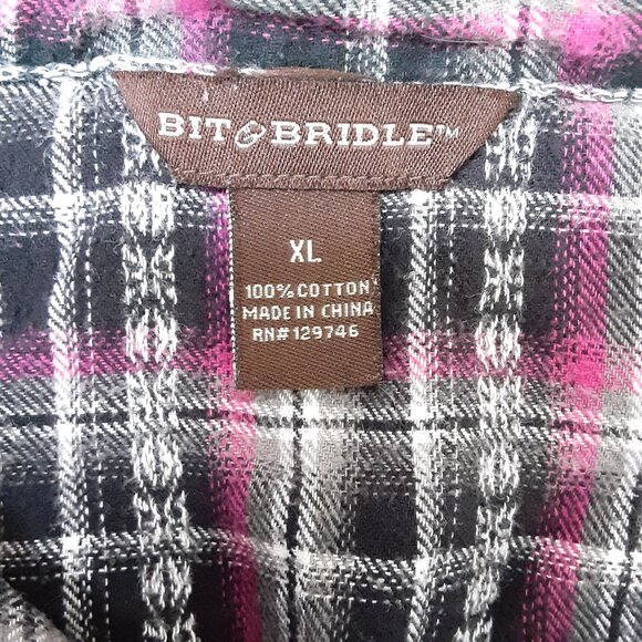 Bit & Bridle Womans Flannel Top XL Snaps 100% Cotton Cowgirl Pockets Western - Picture 10 of 10